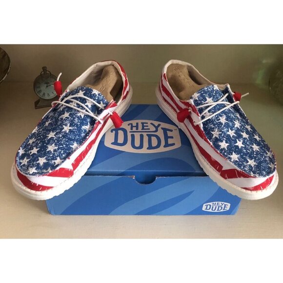 Hey Dude Shoes - NWB Women's Hey Dude Shoe Size 9 Wendy Patriotic Red White Blue